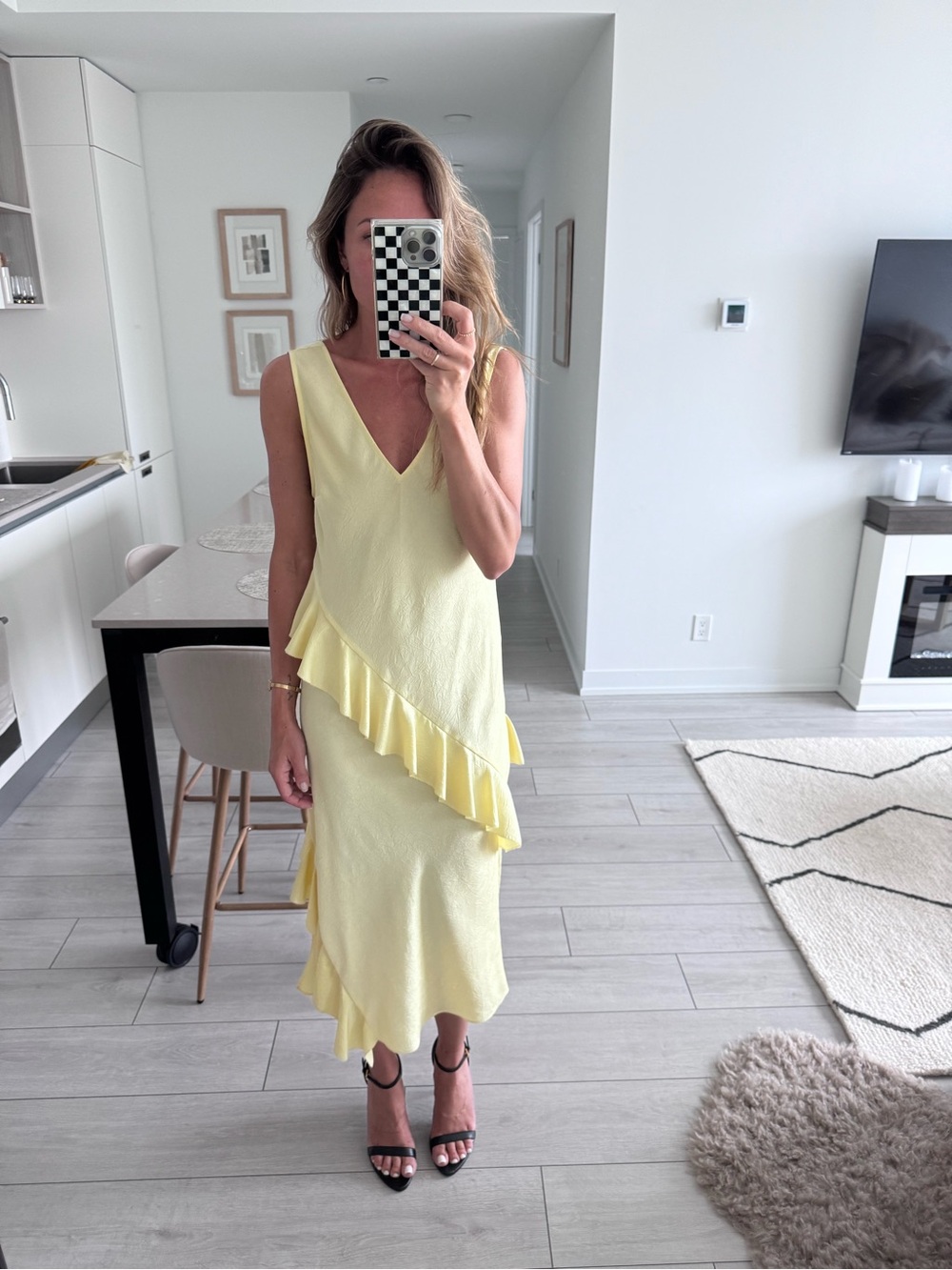 Yellow Ruffle Midi Dress - Picture 2 of 5